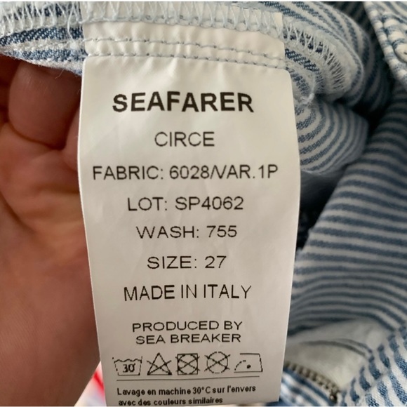 RARE Seafarer Circe High Waisted Blue Pinstripe Stretch Vintage Dungaree 27 - Picture 11 of 16